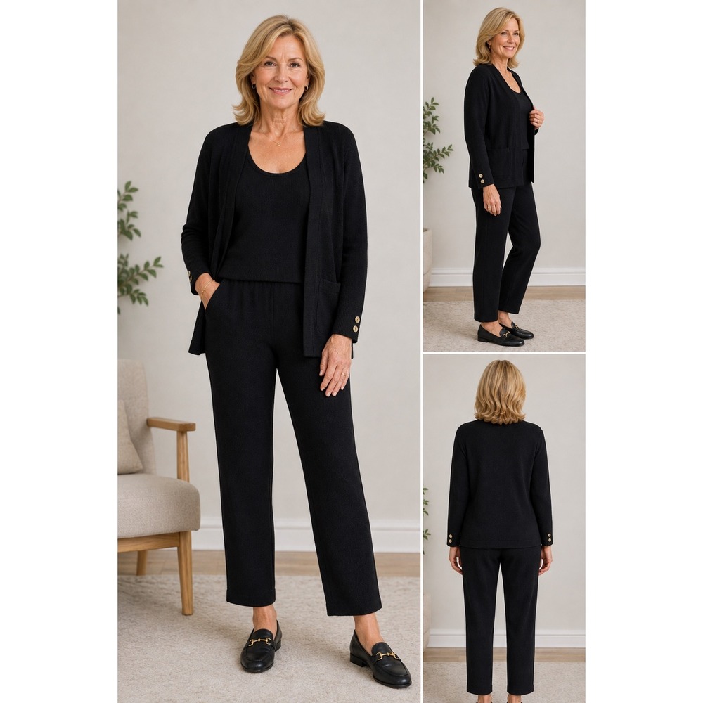 St John Santana Knit 3 Piece Set Tank Pants Cardigan Office Womens P 4 Medium